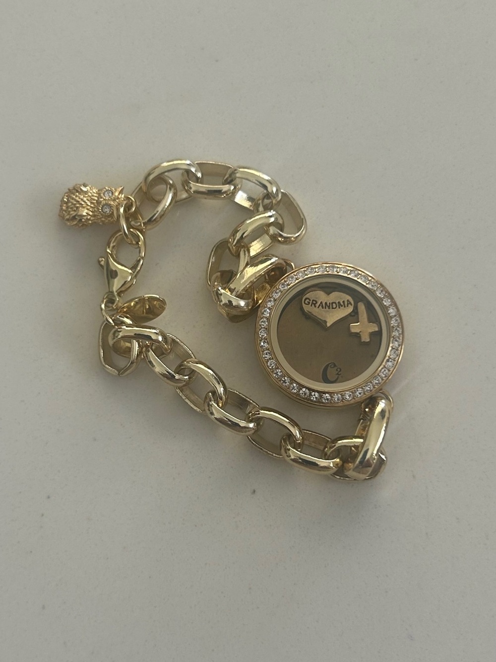 Origami Owl Gold tone Grace Locket Bracelet with grandma heart & cross charm NEW
